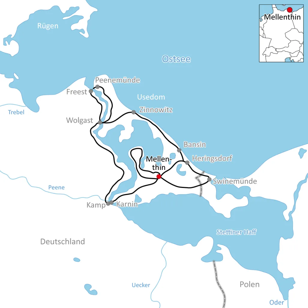 Karte zum Radurlaub auf Usedom