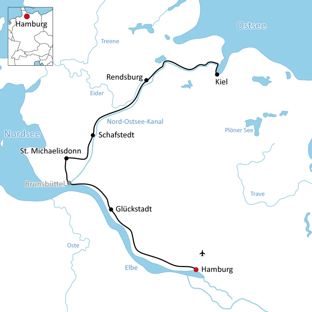 Karte zur Radtour auf der NOK-Route