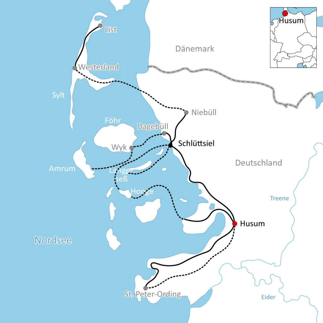 Karte zur Radtour über die Halligen