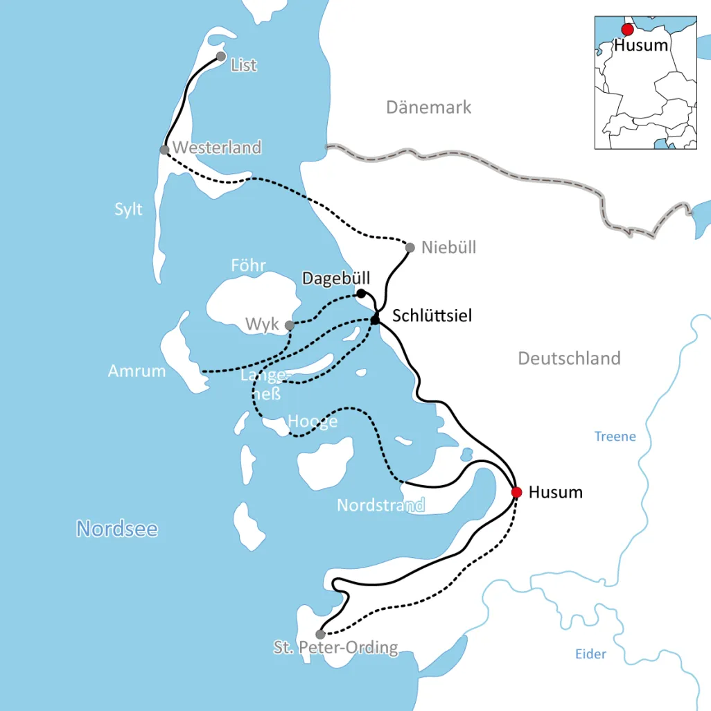 Karte zur Radtour über die Halligen
