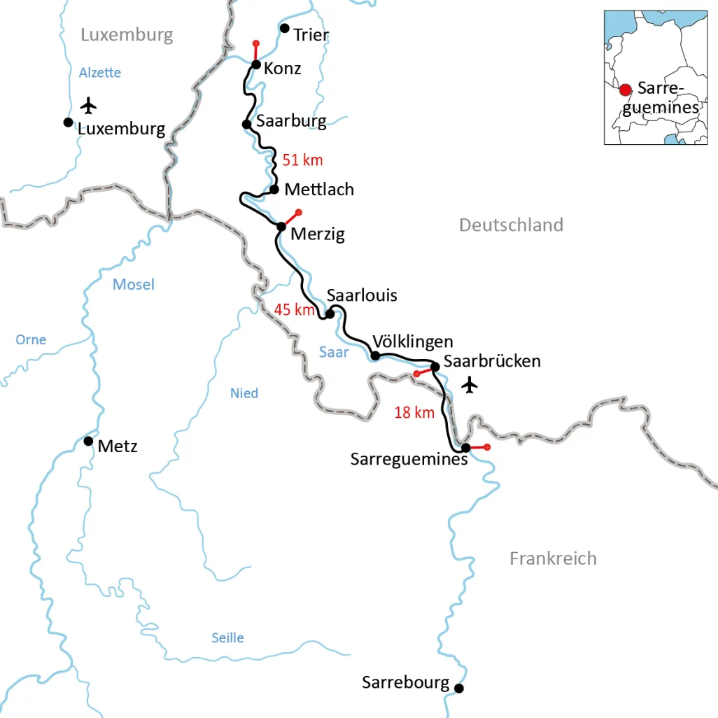 Übersichtskarte Saar-Radweg
