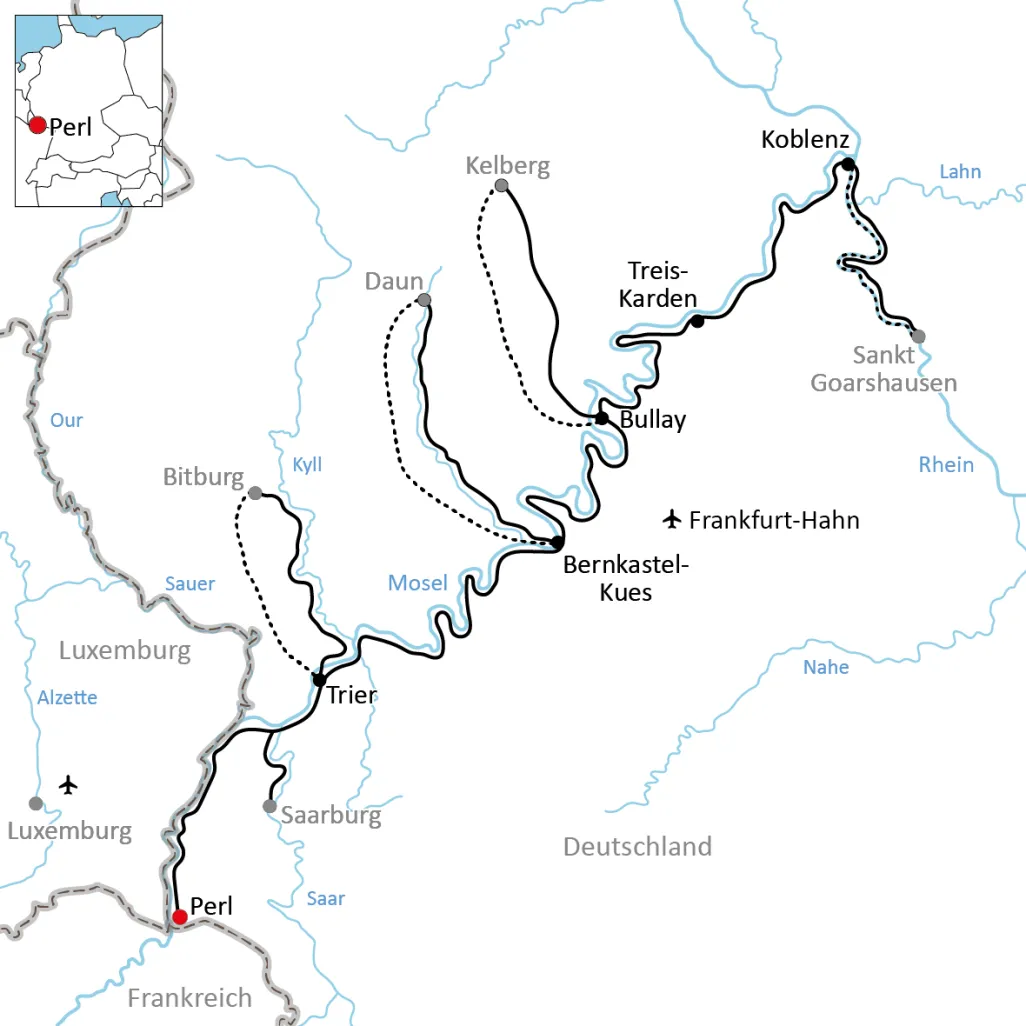 Karte zum großen Mosel-Radurlaub