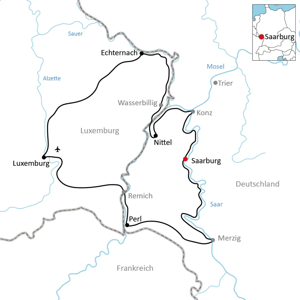 Karte zum Radurlaub in Luxemburg