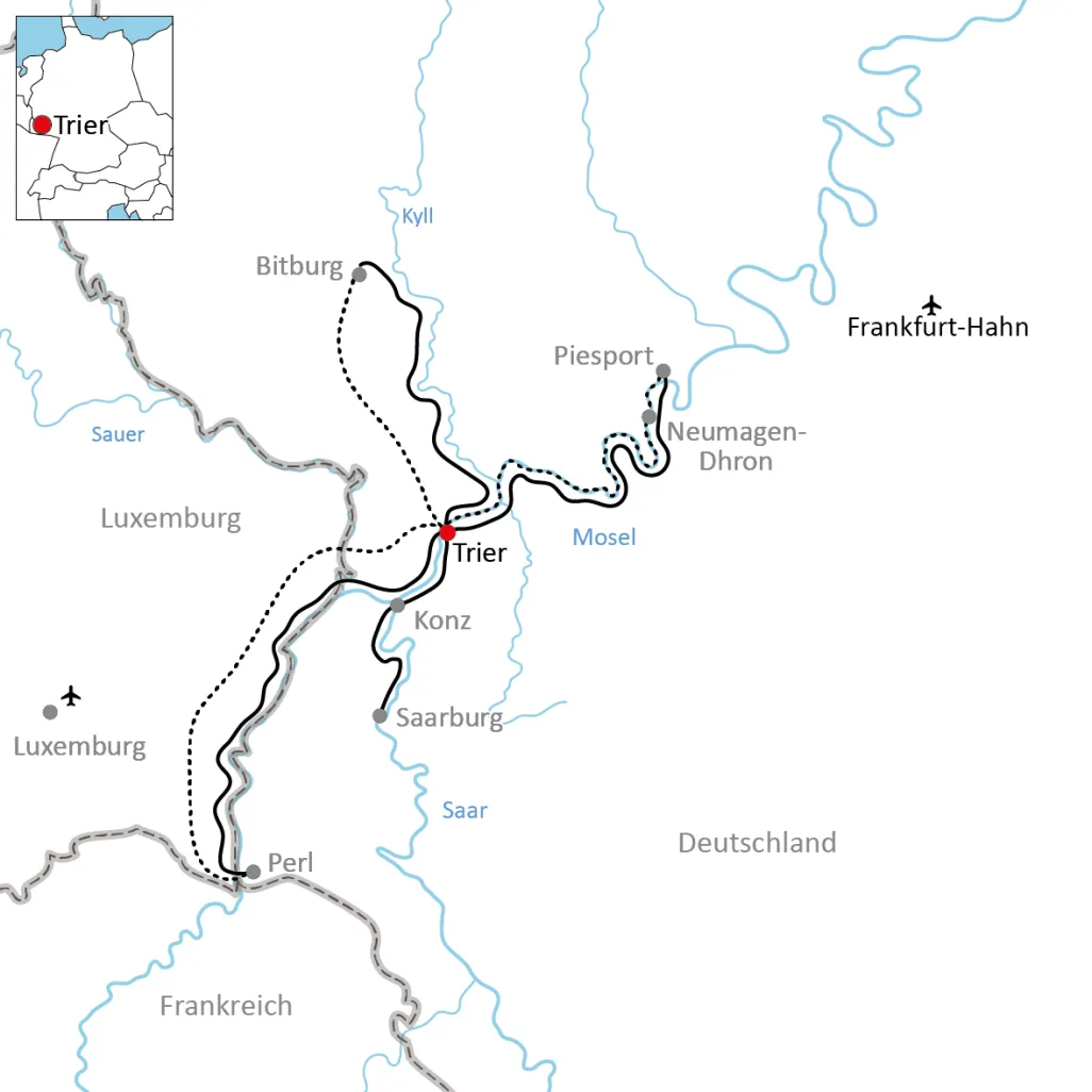 Karte zur Stern-Radtour ab Trier