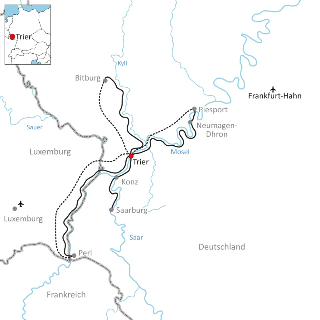 Karte zur Stern-Radtour ab Trier
