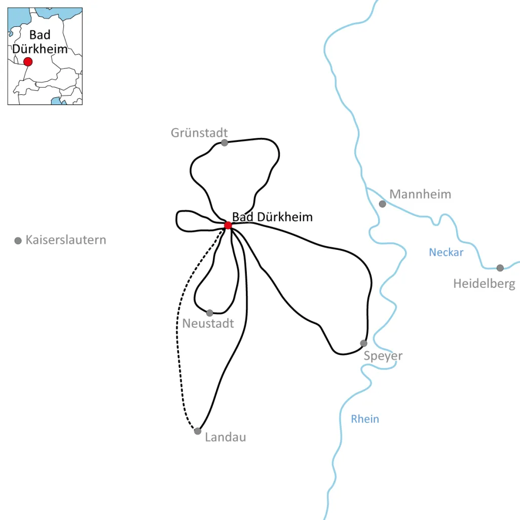 Karte Radtour in der Pfalz