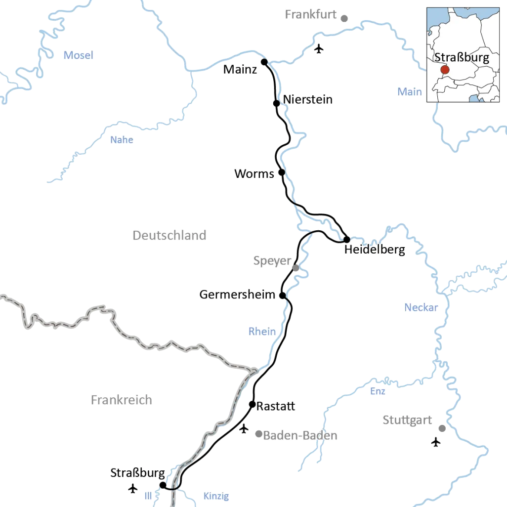 Karte Mainz - Straßburg