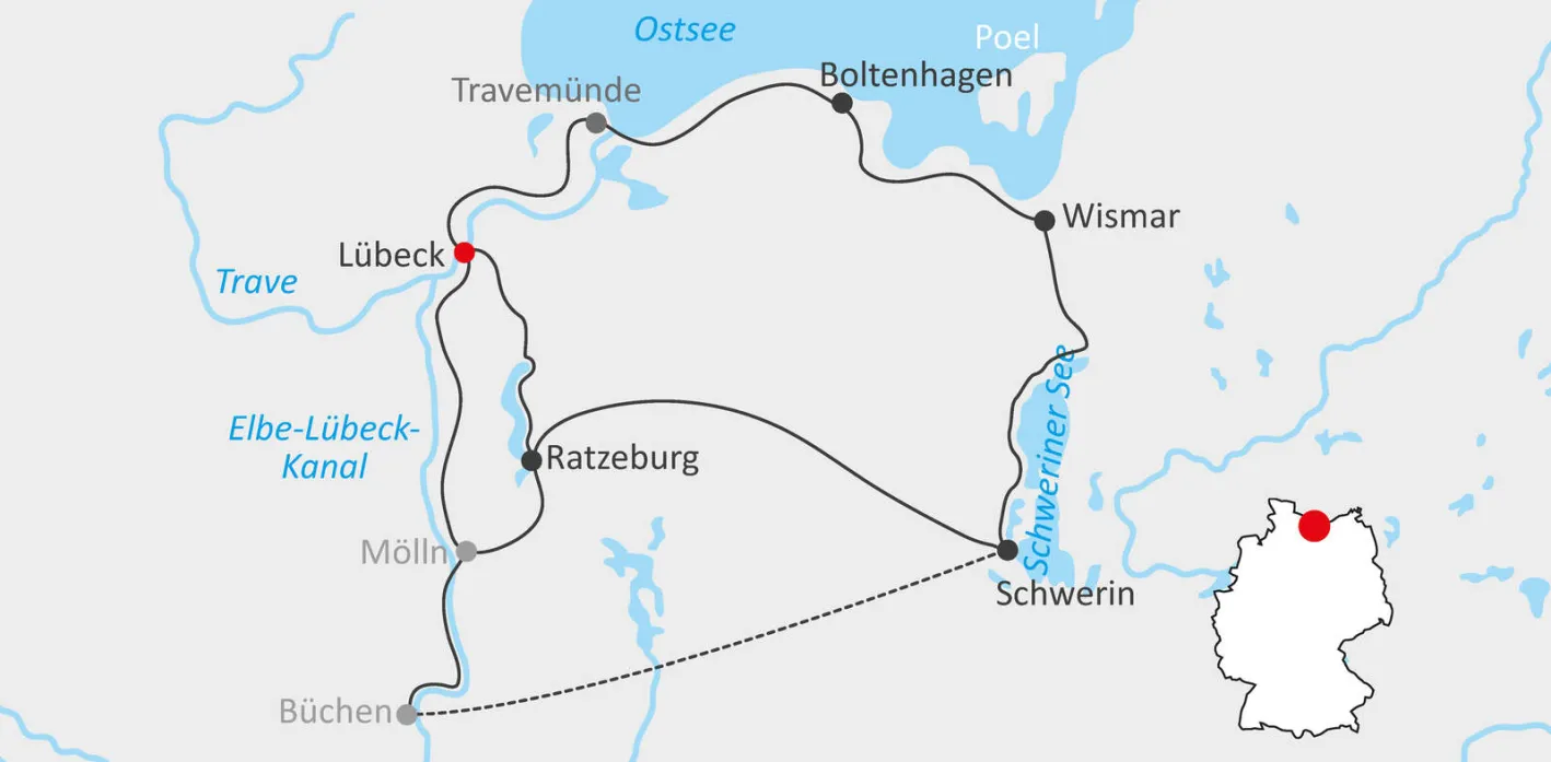 Karte Radtour durch das Hinterland der Ostsee