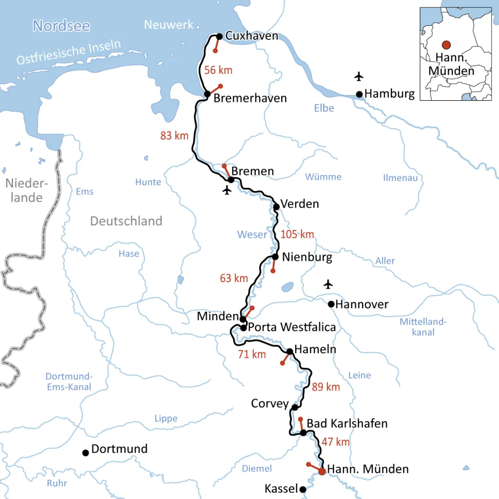 Karte Weser-Radweg