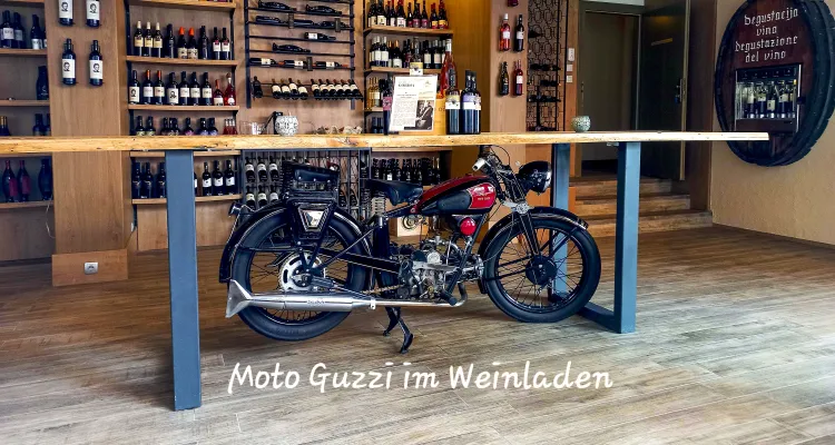 Moto Guzzi im Weinladen