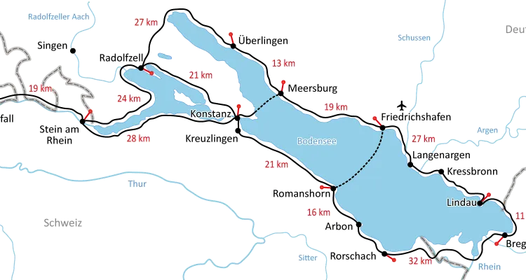 Übersichtskarte Bodensee-Radweg