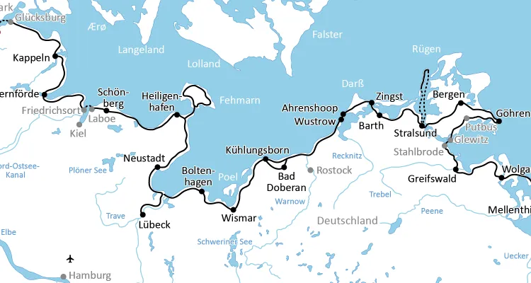 Karte zum Großen Radurlaub an der Ostsee